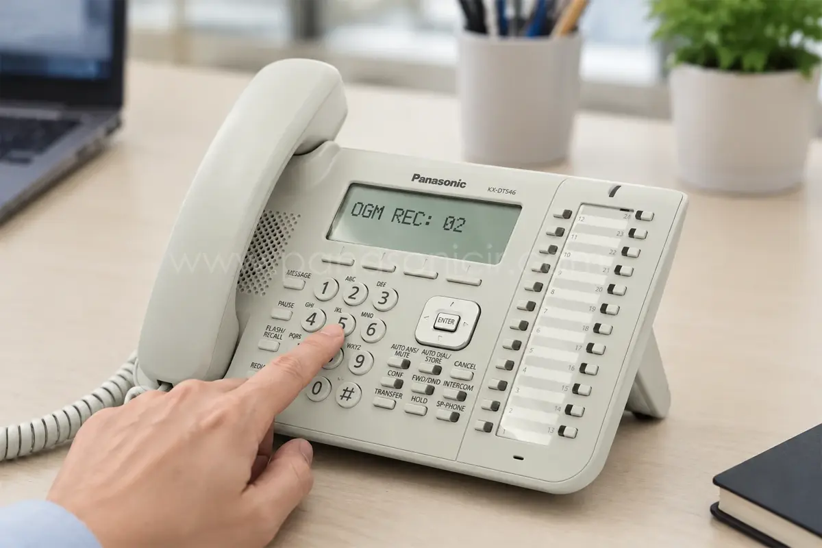 آموزش فعالسازی پیام اشغالی دیزا (Busy Line DISA) در سانترال پاناسونیک KX-NS500 2 نحوه ضبط پیغام صوتی OGM با کلیدهای میانبر روی تلفن پاناسونیک KX-DT546