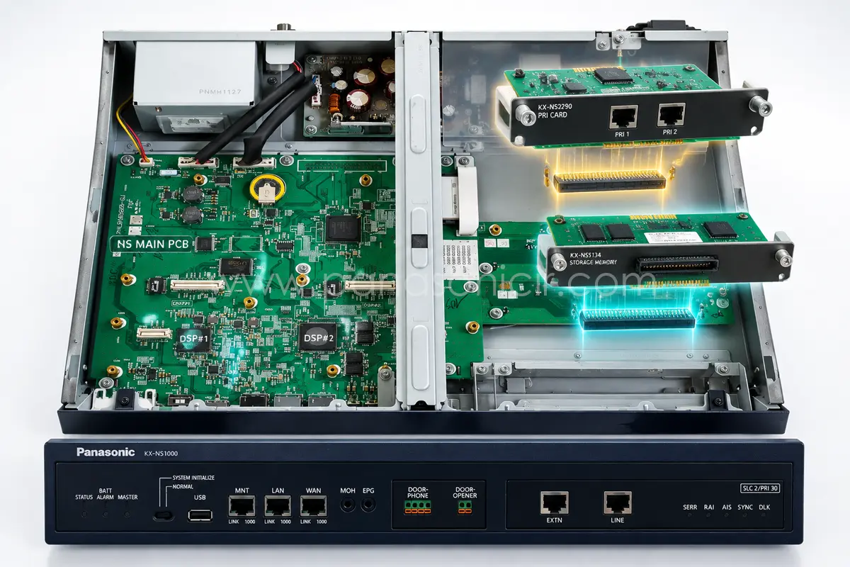 دستگاه سانترال پاناسونیک KX-NS1000 3 کارتهای ارتقاء خطوط شهری PRI و کارت حافظه ضبط مکالمات سانترال NS1000