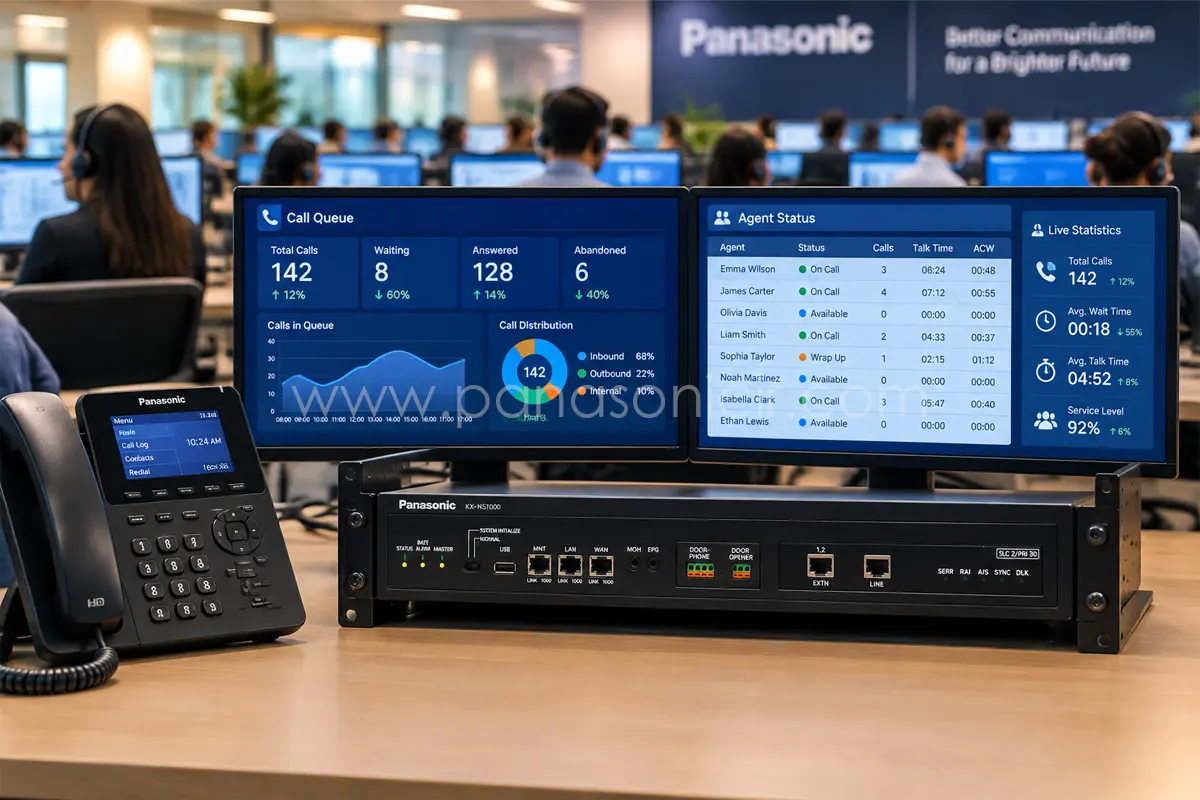دستگاه سانترال پاناسونیک KX-NS1000 4 استفاده از سانترال KX-NS1000 در مدیریت صف تماس و مانیتورینگ مرکز تماس