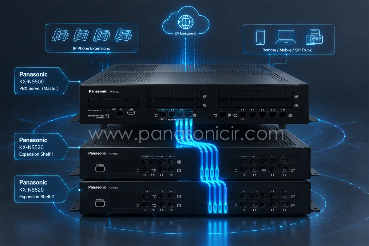 نحوه اتصال شلف‌های توسعه KX-NS520 به سانترال اصلی NS500 با کارت لینک NS5130